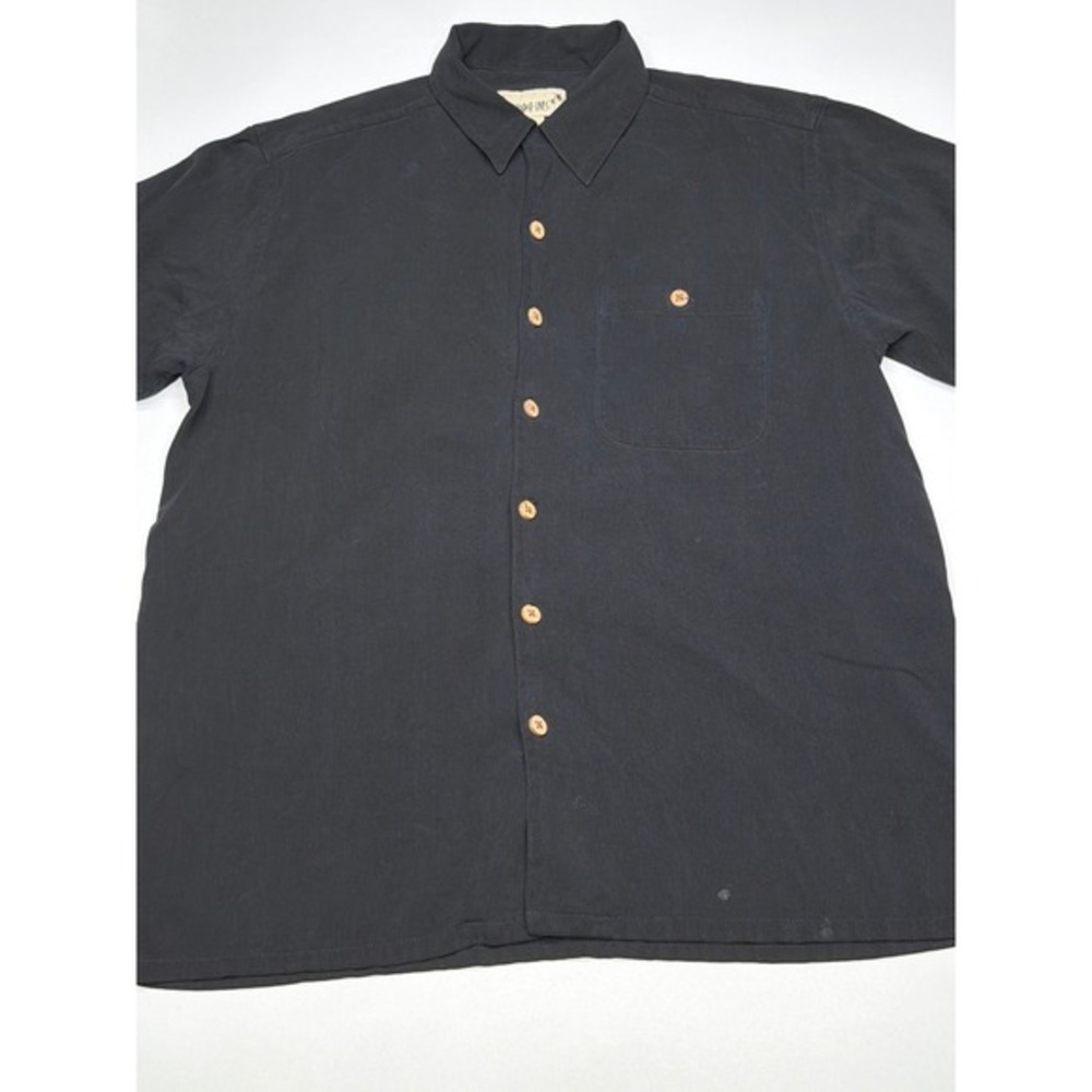Paradise Coves Mens Black 100% Silk Short Sleeve Button Down Shirt‎ M